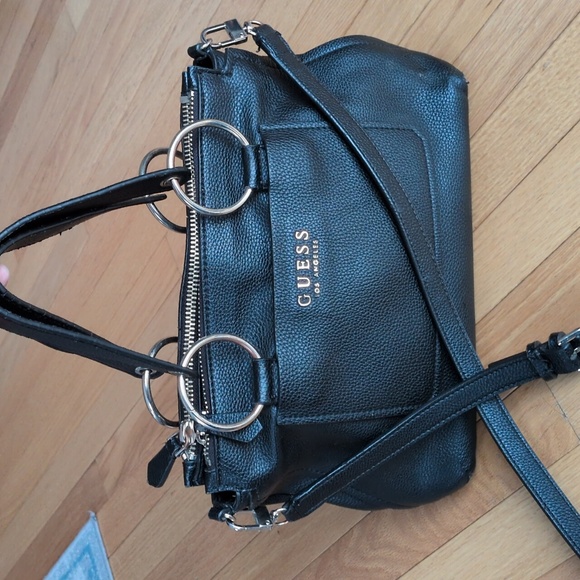 Guess Handbags - GUESS Los Angeles Black Pebbled Triple Entry Satchel Crossbody
